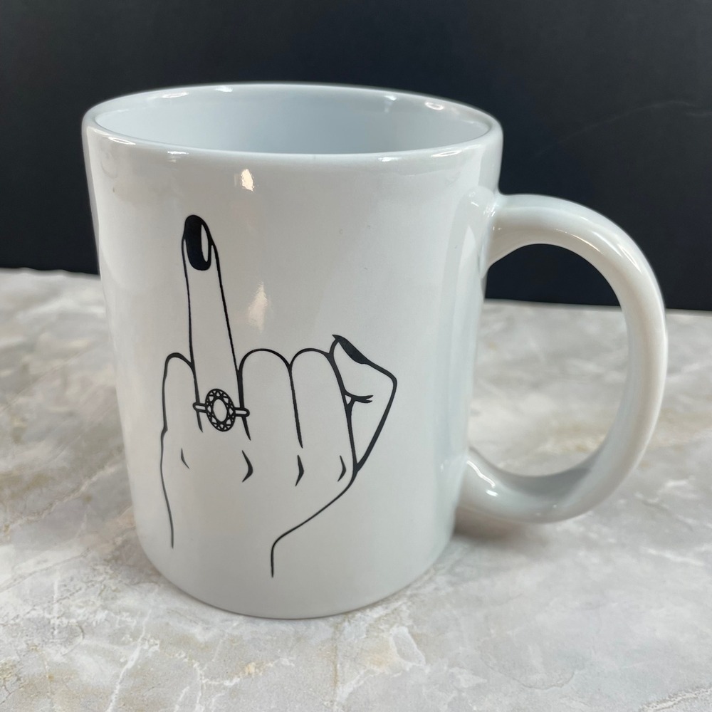 Unbranded Middle Finger Graphic‎ Coffee Mug White Ceramic Sassy Edgy Minimalist